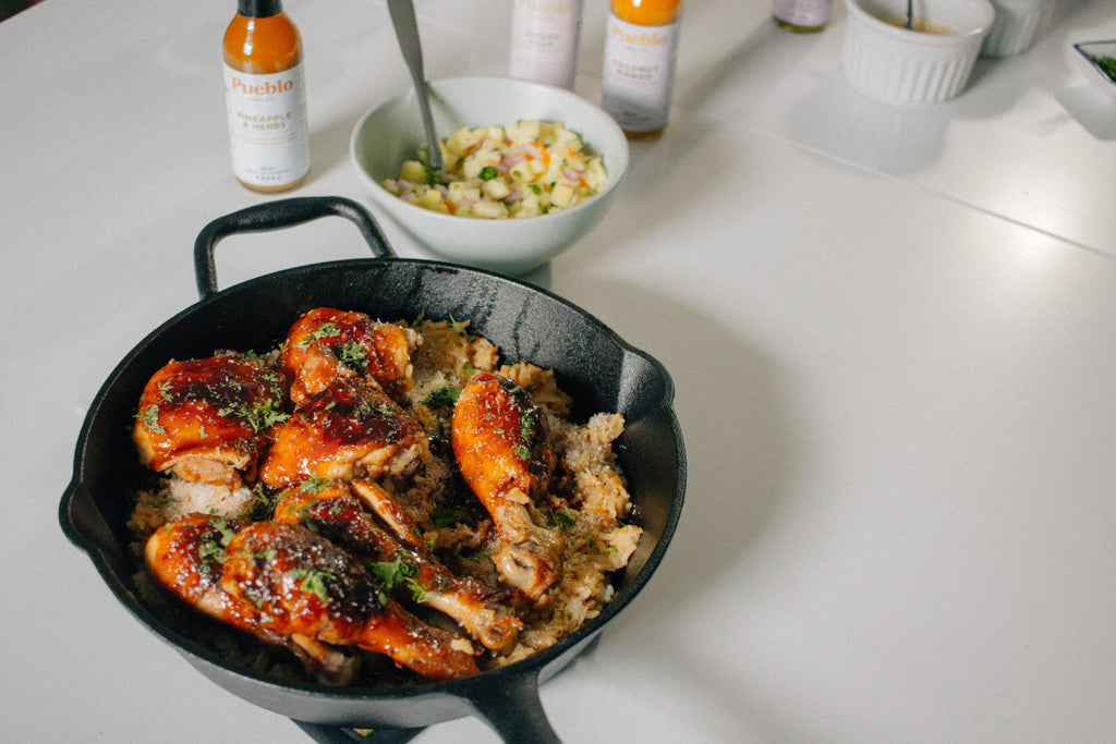 Receta: Spicy Glazed Chicken with coconut rice and pineapple salsa
